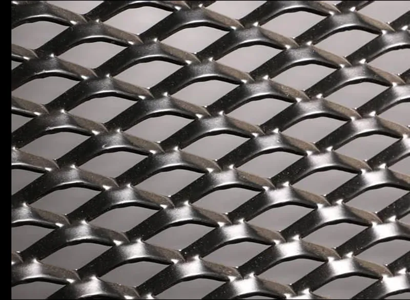 Close-up of expanded metal mesh with diamond openings