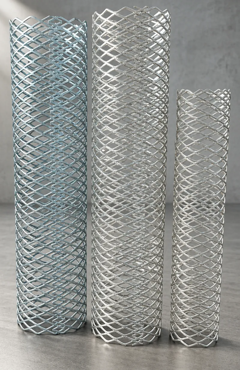 Expanded metal mesh tubes with diamond openings
