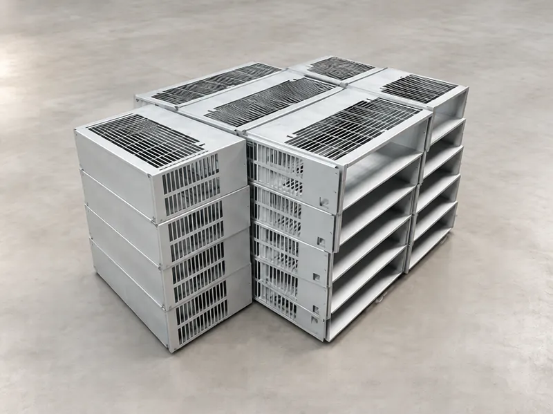 Stack of fabricated perforated metal enclosures