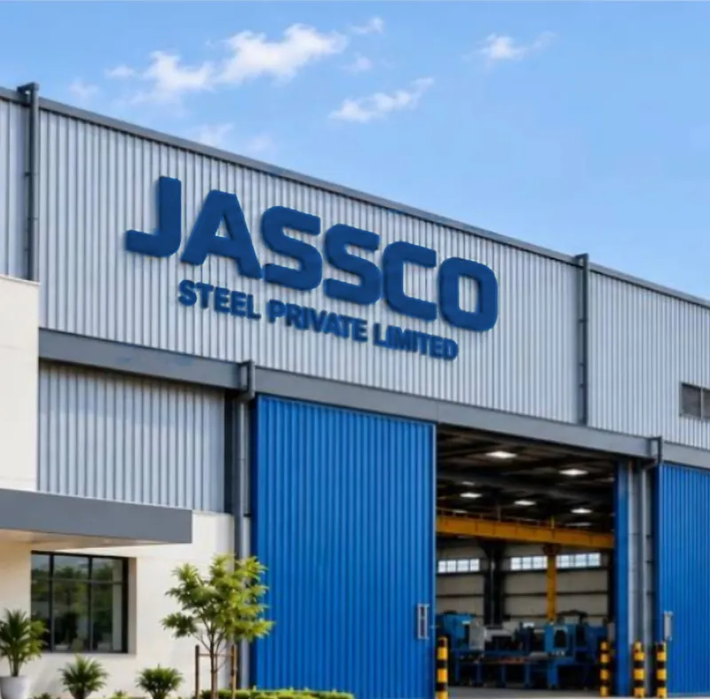JASSCO Steel Private Limited factory entrance with blue JASSCO signage