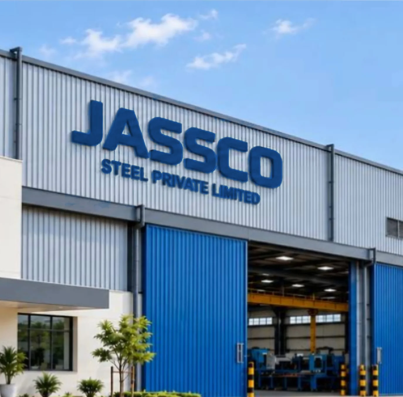 JASSCO Steel Private Limited factory entrance with blue JASSCO signage