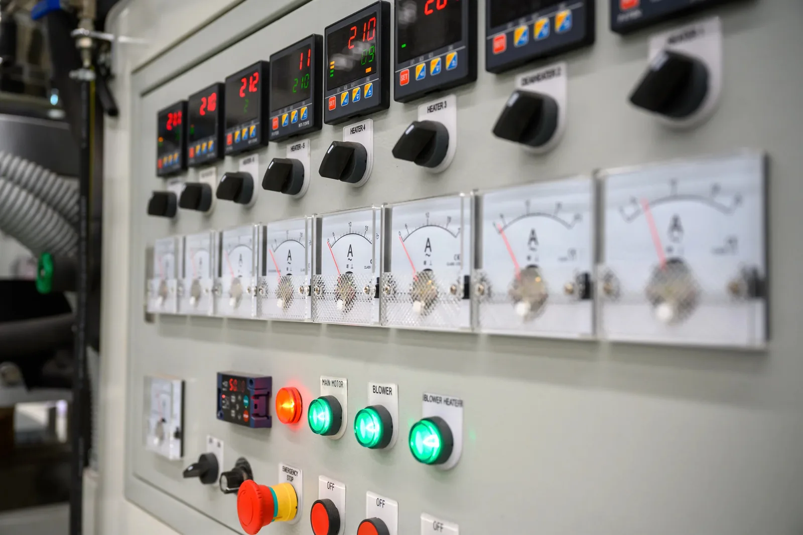 Control panel with meters, switches and indicator lamps
